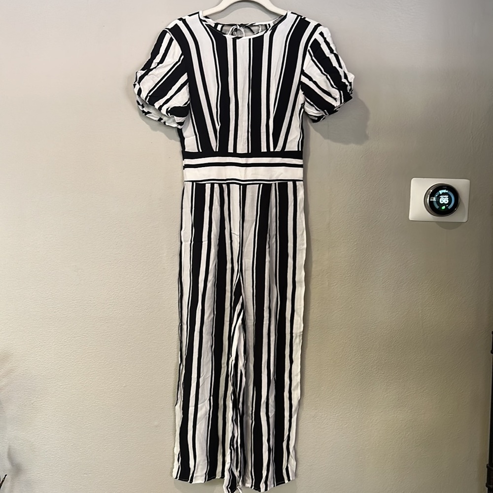 ASOS | Black & White Striped Open Back Jumpsuit | Wide Leg | 0